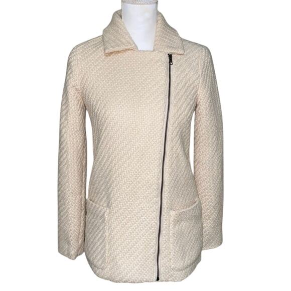 Anthropologie PIM + LARKIN Cream Wool Blend Jacket Coat XS Moto Old Money Woven - Picture 2 of 12